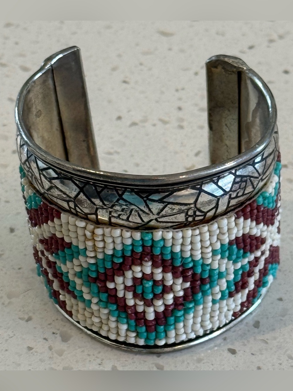 Native American Style Beaded Cuff Bracelet Handbeaded Aztec Southwestern Tribal